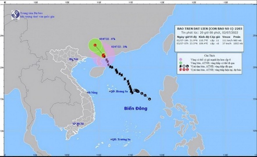 Typhoon Chaba weakens into a tropical depression on July 3 morning. Photo: NCHMF Typhoon Chaba weakens into a tropical depression on July 3 morning. Photo: NCHMF