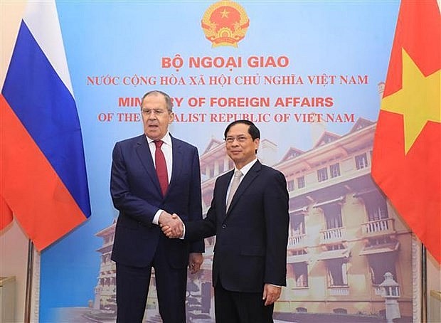 Foreign Minister Bui Thanh Son (R) and his Russian counterpart Sergey Lavrov. (Photo: VNA) Foreign Minister Bui Thanh Son (R) and his Russian counterpart Sergey Lavrov. (Photo: VNA)