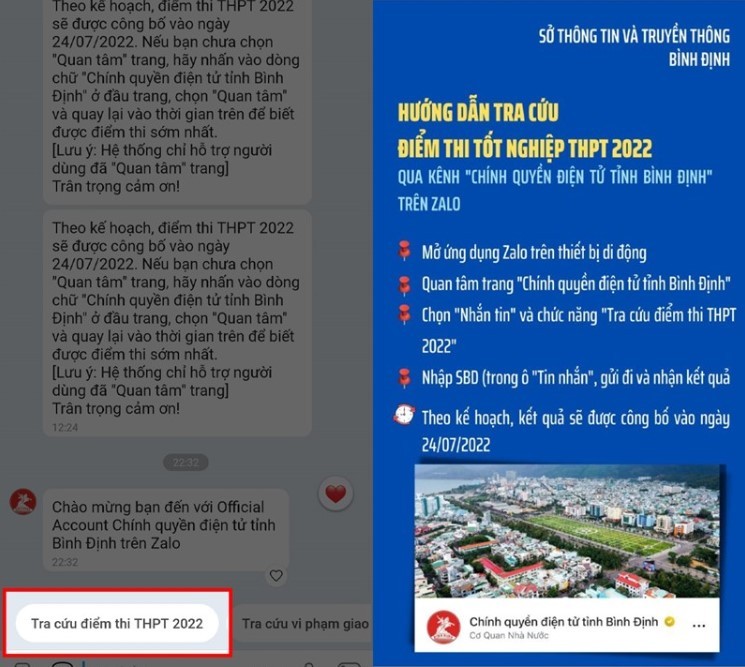 Tra cứu điểm thi tốt nghiệp THPT 2022 trên Zalo Tra cứu điểm thi tốt nghiệp THPT 2022 trên Zalo