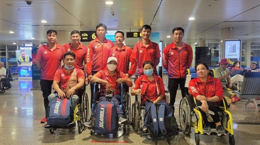 Vietnamese disabled athletes leave for Indonesia on July 26 to compete at the 11th ASEAN Para Games. Photo: VOV Vietnamese disabled athletes leave for Indonesia on July 26 to compete at the 11th ASEAN Para Games. Photo: VOV