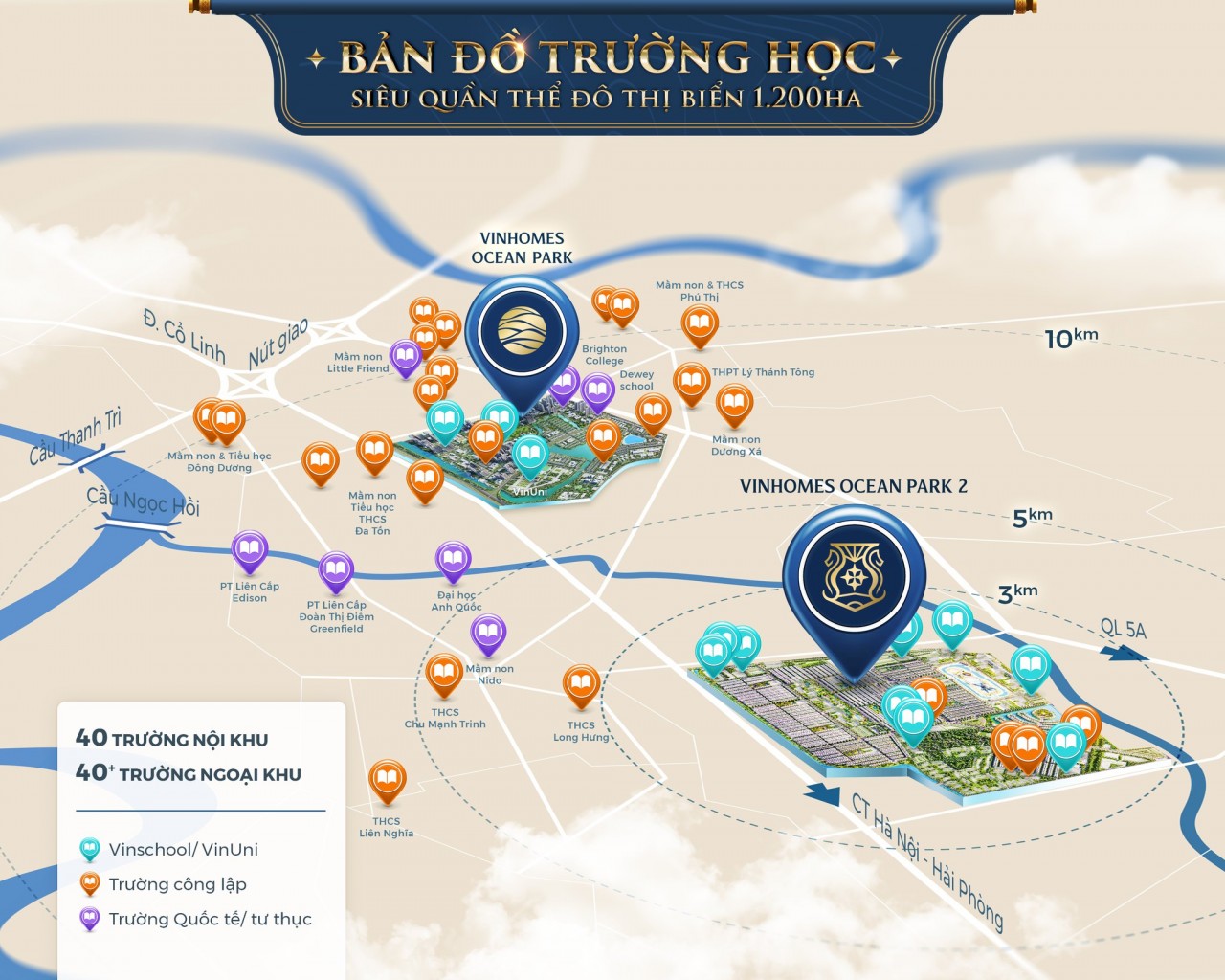 “Bản đồ giáo dục” với hơn 80 trường học trong nội khu và kế cận dự án Vinhomes Ocean Park 2 – The Empire. “Bản đồ giáo dục” với hơn 80 trường học trong nội khu và kế cận dự án Vinhomes Ocean Park 2 – The Empire.