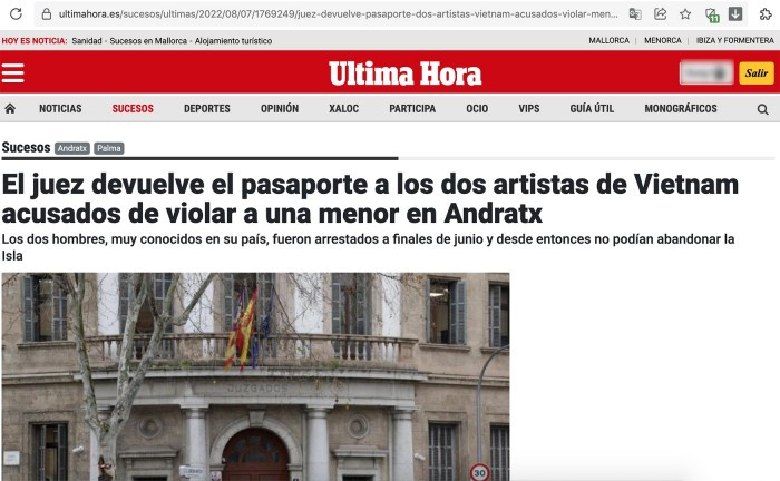 Screenshot of the Ultima Hora newspaper Screenshot of the Ultima Hora newspaper