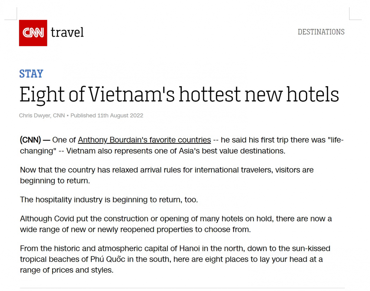 CNN Travel bình chọn 8 khách sạn mới nổi tiếng nhất Việt Nam CNN Travel bình chọn 8 khách sạn mới nổi tiếng nhất Việt Nam