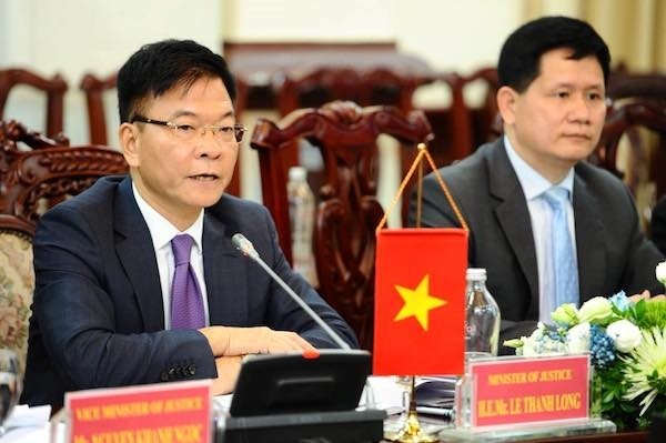 Bộ trưởng Bộ Tư pháp Lê Thành Long phát biểu tại buổi Hội đàm. Ảnh: TH. Bộ trưởng Bộ Tư pháp Lê Thành Long phát biểu tại buổi Hội đàm. Ảnh: TH.