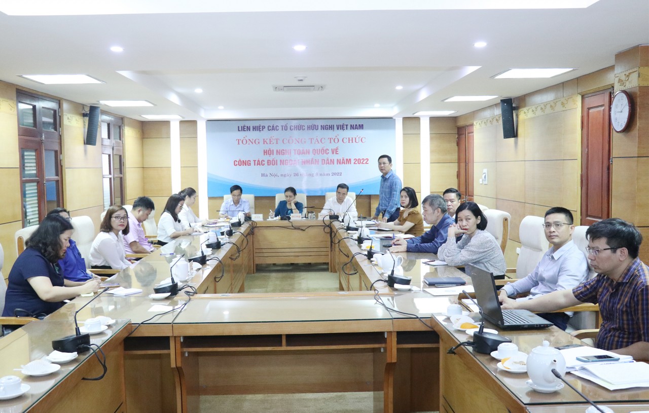 Quang cảnh buổi tổng kết Hội nghị toàn quốc công tác đối ngoại nhân dân năm 2022 (Ảnh: Thu Hiền). Quang cảnh buổi tổng kết Hội nghị toàn quốc công tác đối ngoại nhân dân năm 2022 (Ảnh: Thu Hiền).