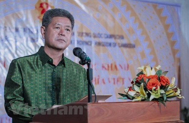 Ông Kouch Chamroeun, Tỉnh trưởng tỉnh Preah Sihanouk (Campuchia) phát biểu tại lễ kỷ niệm 77 năm Quốc khánh nước Việt Nam. (Ảnh: Minh Tú/Vietnam+) Ông Kouch Chamroeun, Tỉnh trưởng tỉnh Preah Sihanouk (Campuchia) phát biểu tại lễ kỷ niệm 77 năm Quốc khánh nước Việt Nam. (Ảnh: Minh Tú/Vietnam+)
