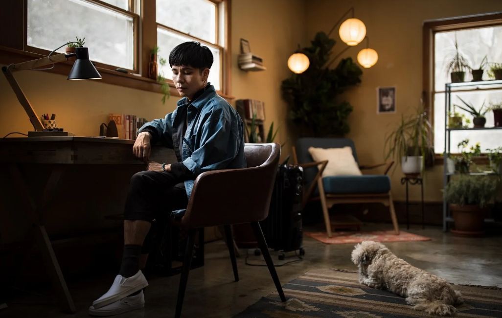 Ocean Vuong at home with his dog, Tofu. Photo by Aram Boghosian via LA Times. Ocean Vuong at home with his dog, Tofu. Photo by Aram Boghosian via LA Times.