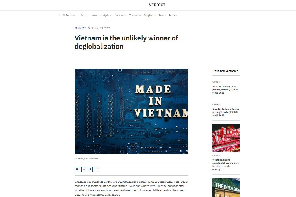 Bài viết trên trang Verdict của Anh (Ảnh chụp màn hình). Bài viết trên trang Verdict của Anh (Ảnh chụp màn hình).