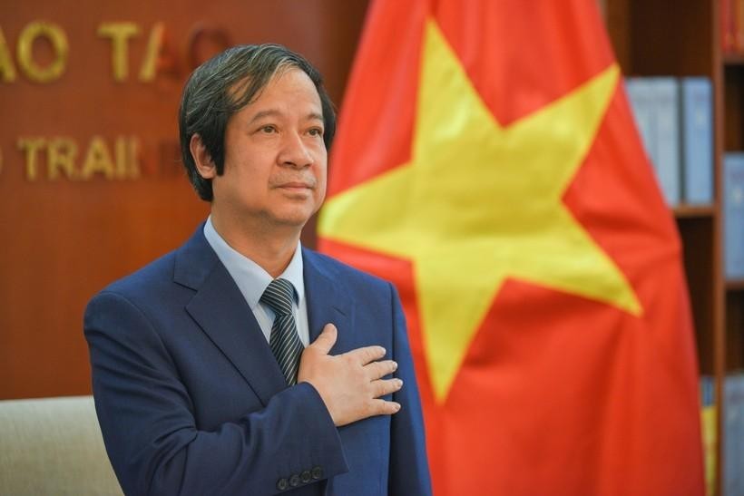 Bộ trưởng Bộ Giáo dục và Đào tạo Nguyễn Kim Sơn tại Lễ tiếp nhận nhiệm vụ Chủ tịch kênh giáo dục ASEAN nhiệm kỳ 2022 và 2023 (Ảnh: Thế Đại).