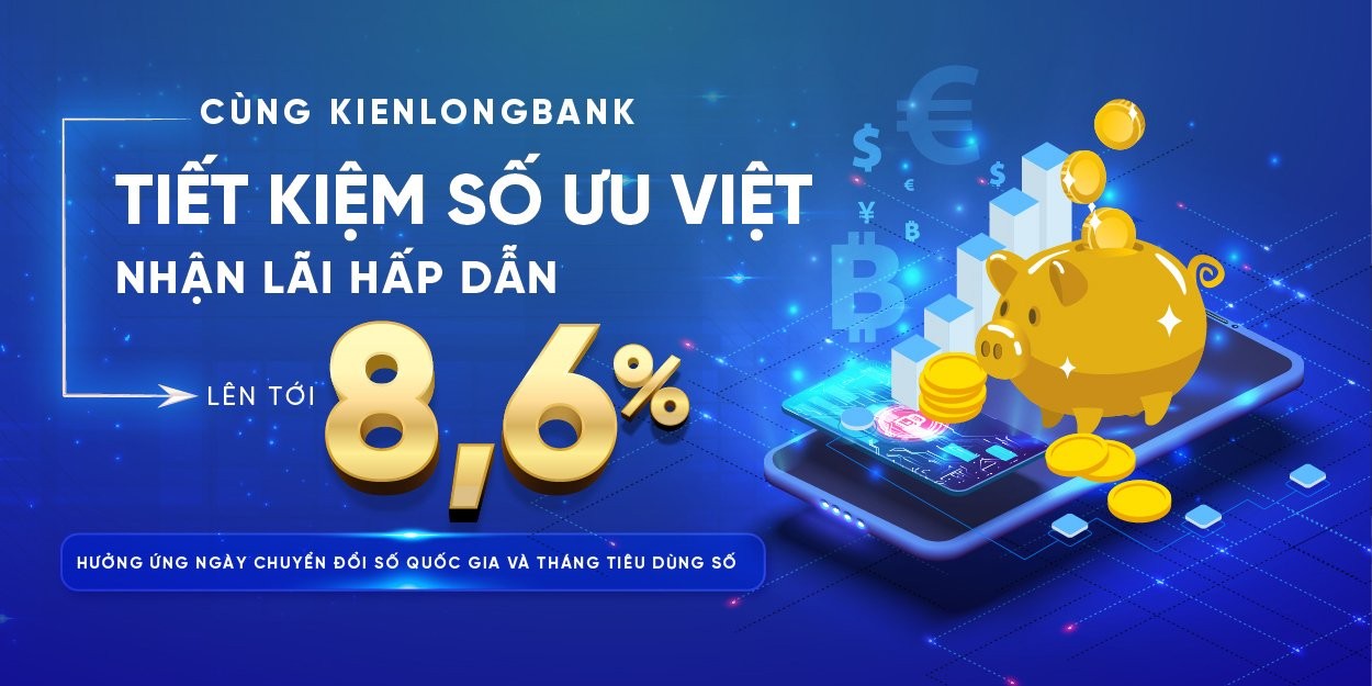 Trong tháng Tiêu dùng số, khách hàng gửi tiết kiệm trực tuyến tại KienlongBank sẽ được hưởng mức lãi suất ưu đãi lên đến 8,6%/năm. Trong tháng Tiêu dùng số, khách hàng gửi tiết kiệm trực tuyến tại KienlongBank sẽ được hưởng mức lãi suất ưu đãi lên đến 8,6%/năm.