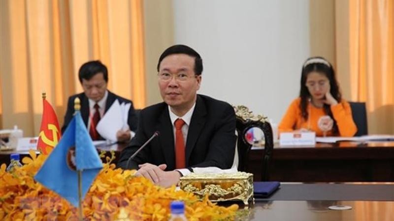 Thường trực Ban Bí thư Võ Văn Thưởng tại buổi hội đàm với Samdech Say Chhum, Phó Chủ tịch CPP, Chủ tịch Thượng viện Vương quốc Campuchia. (Ảnh: Vũ Hùng/TTXVN) Thường trực Ban Bí thư Võ Văn Thưởng tại buổi hội đàm với Samdech Say Chhum, Phó Chủ tịch CPP, Chủ tịch Thượng viện Vương quốc Campuchia. (Ảnh: Vũ Hùng/TTXVN)