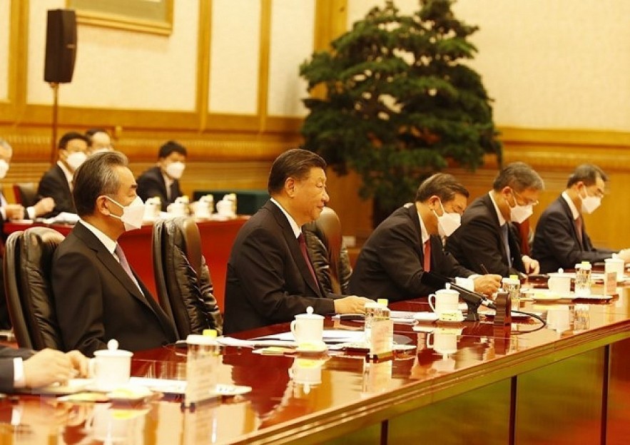 General Secretary and President Xi Jinping (second from left) during the talks General Secretary and President Xi Jinping (second from left) during the talks