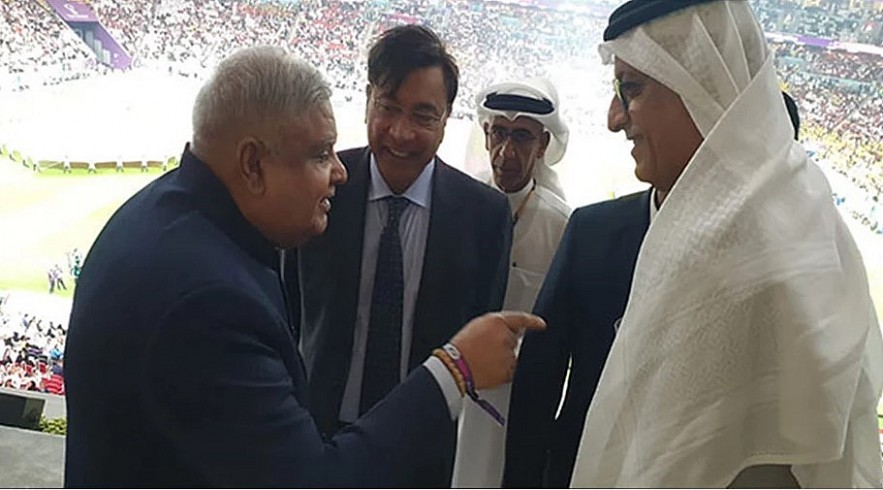 Vice President Jagdeep Dhankhar at the inauguration of the FIFA World Cup Qatar 2022. (Photo Credit - Twitter/Arindam Bagchi). Image Credit: ANI Vice President Jagdeep Dhankhar at the inauguration of the FIFA World Cup Qatar 2022. (Photo Credit - Twitter/Arindam Bagchi). Image Credit: ANI