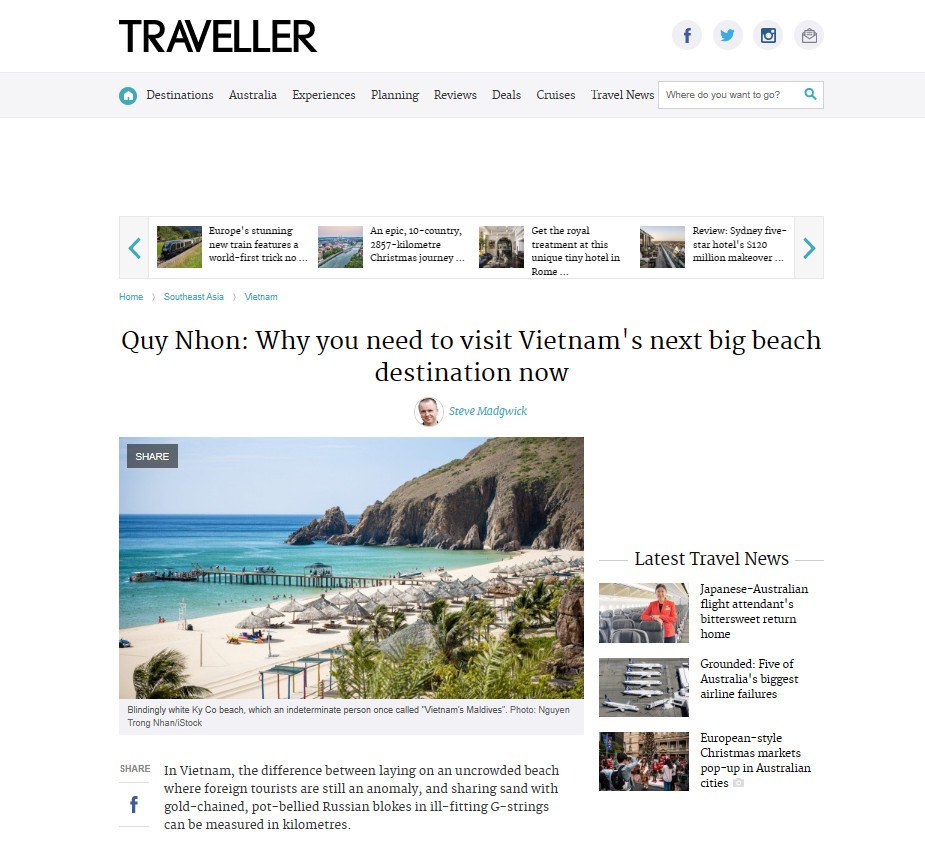 Bài viết trên trang Traveller (Ảnh chụp màn hình). Bài viết trên trang Traveller (Ảnh chụp màn hình).