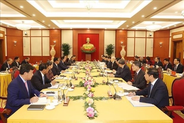 At the high-level meeting between the two Parties. Photo: VNA At the high-level meeting between the two Parties. Photo: VNA