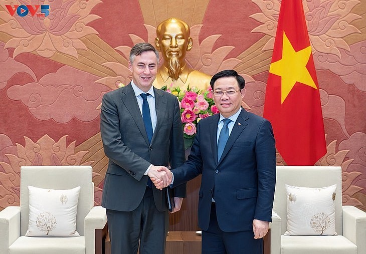 National Assembly Chairman Vuong Dinh Hue receives Chair of the European Parliament (EP)’s Committee on Foreign Affairs David McAllister in Hanoi on February 23, 2023 National Assembly Chairman Vuong Dinh Hue receives Chair of the European Parliament (EP)’s Committee on Foreign Affairs David McAllister in Hanoi on February 23, 2023