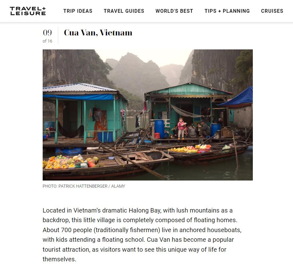 Làng chài Cửa Vạn ở Hạ Long (Quảng Ninh) được xếp ở vị trí thứ 9 (Ảnh chụp màn hình). Làng chài Cửa Vạn ở Hạ Long (Quảng Ninh) được xếp ở vị trí thứ 9 (Ảnh chụp màn hình).