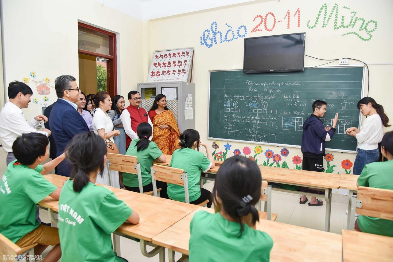 Visiting local students. Visiting local students.