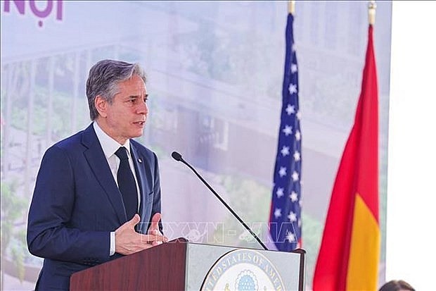 US Secretary of State Antony Blinken speaks at the press briefing in Hanoi on April 15. (Photo: VNA) US Secretary of State Antony Blinken speaks at the press briefing in Hanoi on April 15. (Photo: VNA)