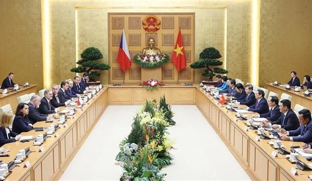 Prime Minister Pham Minh Chinh held talks with hi Czech counterpart Petr Fiala in Hanoi on April 21. Photo: VNA Prime Minister Pham Minh Chinh held talks with hi Czech counterpart Petr Fiala in Hanoi on April 21. Photo: VNA