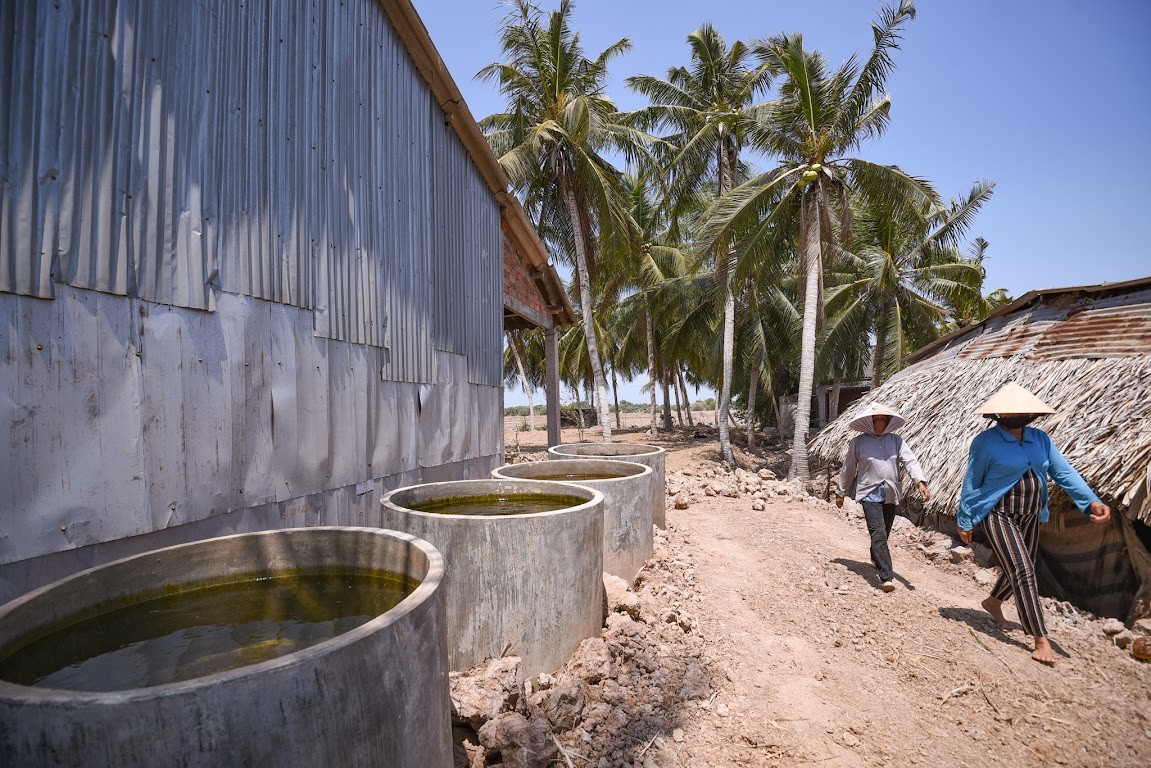Người dân tại Ba Tri, Bến Tre tích trữ nước ngọt trong bể xi măng (Ảnh: Tùng Đinh, Tân Á Đại Thành) Người dân tại Ba Tri, Bến Tre tích trữ nước ngọt trong bể xi măng (Ảnh: Tùng Đinh, Tân Á Đại Thành)