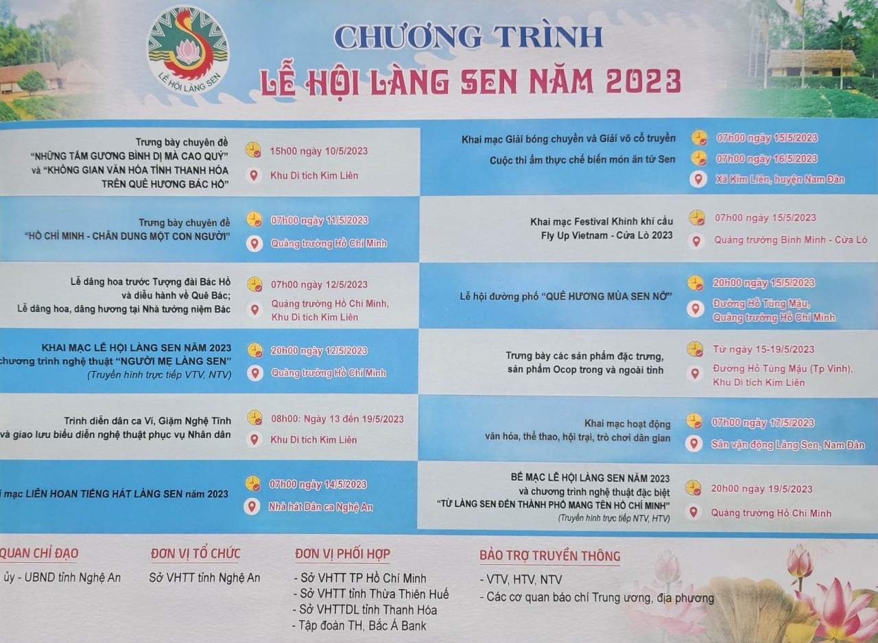 Nghệ An: Nhiều chương trình hoạt động mới đặc sắc tại Lễ hội Làng Sen năm 2023 Nghệ An: Nhiều chương trình hoạt động mới đặc sắc tại Lễ hội Làng Sen năm 2023