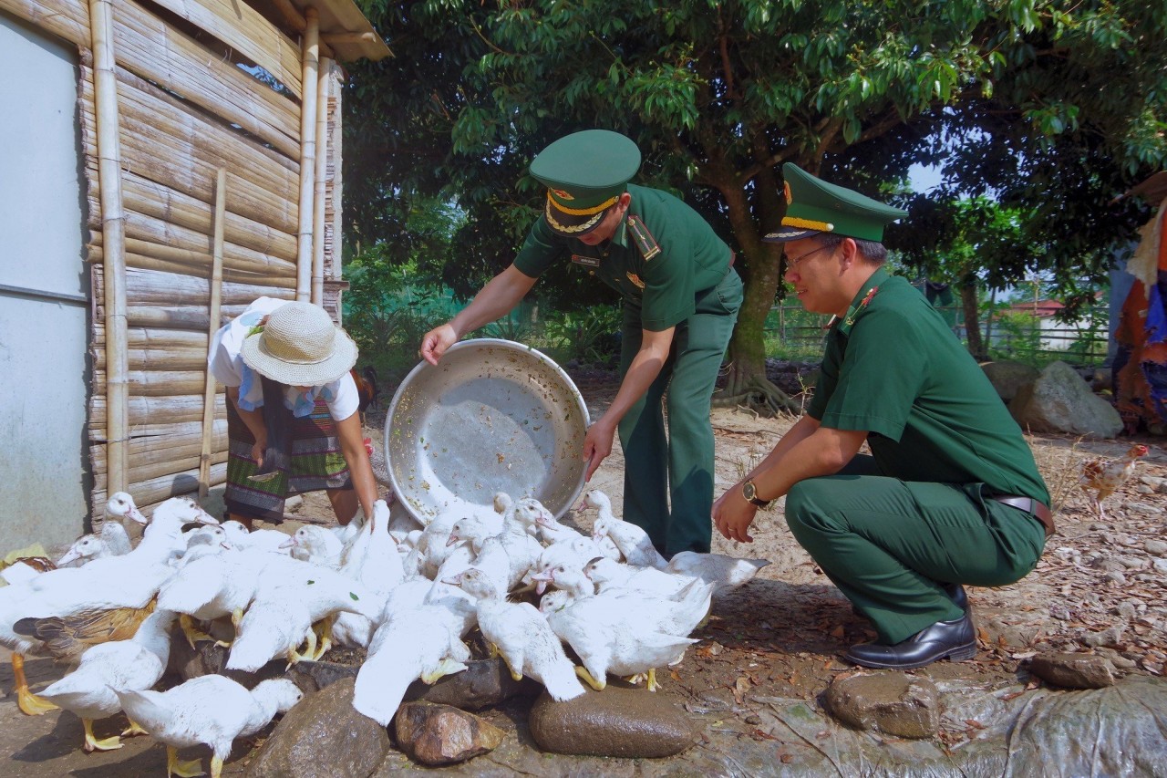 Cán bộ biên phòng tăng cường phát triển kinh tế - xã hội tại xã Trung Sơn, huyện A Lưới hướng dẫn người dân kỹ thuật chăn nuôi. Cán bộ biên phòng tăng cường phát triển kinh tế - xã hội tại xã Trung Sơn, huyện A Lưới hướng dẫn người dân kỹ thuật chăn nuôi.