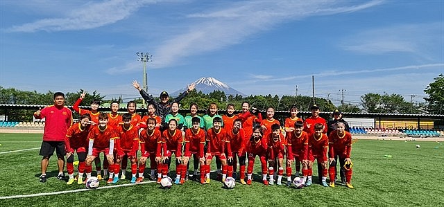 The Vietnamese national U20 female team at a training session in Japan. Photo: VFF The Vietnamese national U20 female team at a training session in Japan. Photo: VFF