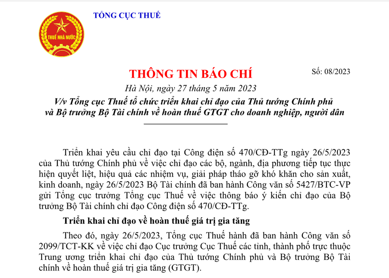 Chỉ đạo đẩy nhanh hoàn thuế VAT cho doanh nghiệp, người dân Chỉ đạo đẩy nhanh hoàn thuế VAT cho doanh nghiệp, người dân