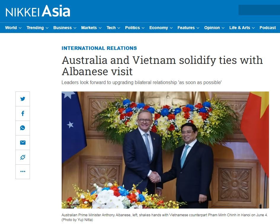 Nikkei run an article Australia and Vietnam solidify ties with Albanese visit Nikkei run an article Australia and Vietnam solidify ties with Albanese visit