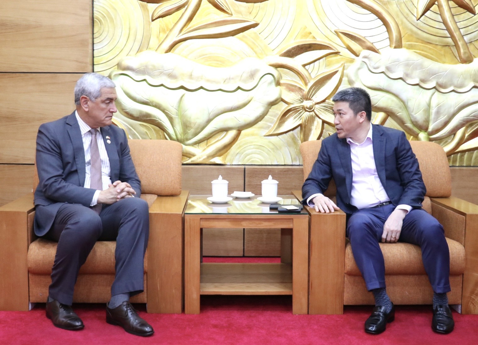 Phó Chủ tịch - Tổng Thư ký VUFO Phan Anh Sơn (bìa phải) trao đổi với Giám đốc DPAA Kelly McKeague tại buổi tiếp (Ảnh: Thu Hà). Phó Chủ tịch - Tổng Thư ký VUFO Phan Anh Sơn (bìa phải) trao đổi với Giám đốc DPAA Kelly McKeague tại buổi tiếp (Ảnh: Thu Hà).