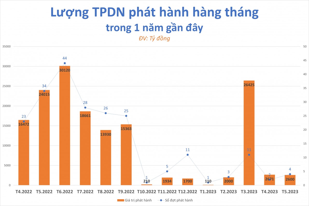 Duy nhất một doanh nghiệp phát hành trái phiếu trong tháng 5