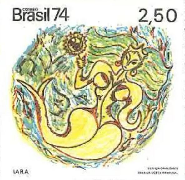 Một con tem kỷ niệm chính thức của bưu điện Brazil năm 1974 có hình Iara. Một con tem kỷ niệm chính thức của bưu điện Brazil năm 1974 có hình Iara.