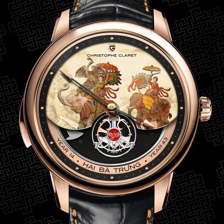 Mẫu đồng hồ Hai Bà Trưng trong bộ sưu tập độc bản Legend của công ty đồng hồ Thụy Sĩ Christophe Claret. (Ảnh: Linkedin công ty) Mẫu đồng hồ Hai Bà Trưng trong bộ sưu tập độc bản Legend của công ty đồng hồ Thụy Sĩ Christophe Claret. (Ảnh: Linkedin công ty)