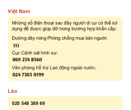 Những số điện thoại khẩn cấp dành cho người di cư Những số điện thoại khẩn cấp dành cho người di cư