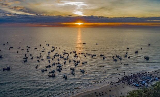 A large number of fishing boats are heading to the shore. Photo: Baodanang A large number of fishing boats are heading to the shore. Photo: Baodanang