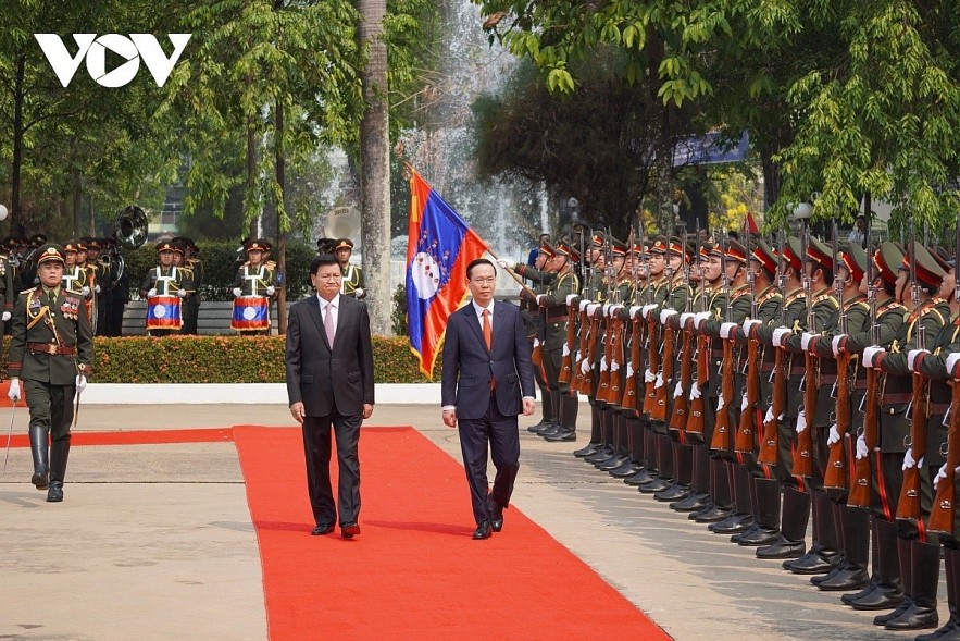The official welcome ceremony for President Vo Van Thuong during his visit to Laos in April 2023. The official welcome ceremony for President Vo Van Thuong during his visit to Laos in April 2023.