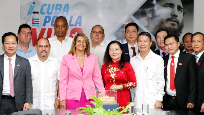 Đoàn đại biểu TPHCM cùng đại diện Bộ Y tế Cuba tại buổi làm việc. (Ảnh: Ngô Bình/SGGP)