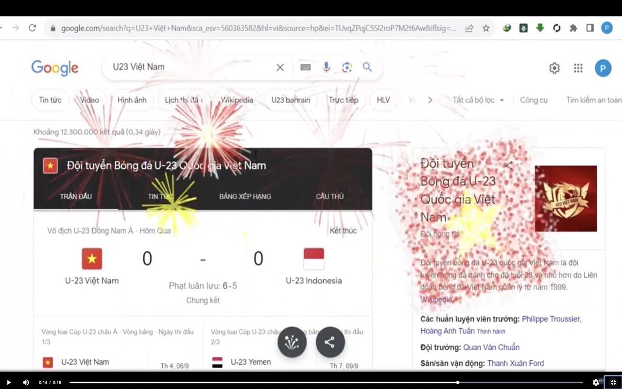 Google Treat Fans with Special Effect for U23 Vietnamese Football Team's Victory Google Treat Fans with Special Effect for U23 Vietnamese Football Team's Victory