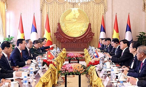 President Vo Van Thuong holds talks with General Secretary and President of Laos Thongloun Sisoulith in April 2023 (Photo: VNA) President Vo Van Thuong holds talks with General Secretary and President of Laos Thongloun Sisoulith in April 2023 (Photo: VNA)