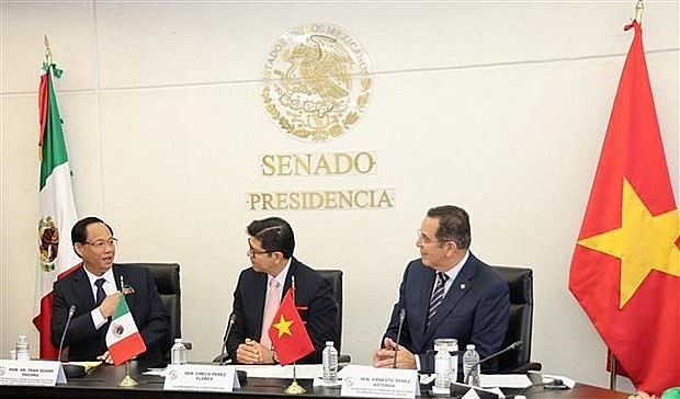 NA Vice Chairman Tran Quang Phuong holds talks with First Vice President of the Senate of Mexico Sergio Pérez Flores. (Photo: VNA) NA Vice Chairman Tran Quang Phuong holds talks with First Vice President of the Senate of Mexico Sergio Pérez Flores. (Photo: VNA)