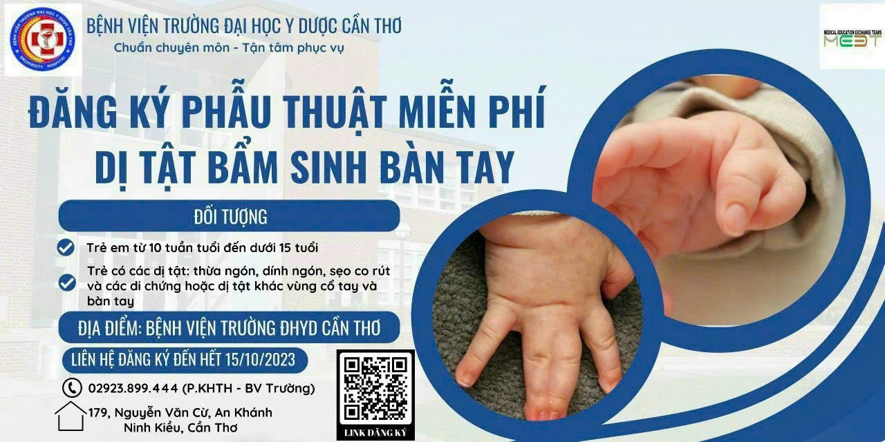 Tổ chức MEET - Hoa Kỳ hỗ trợ phẫu thuật dị tật bàn tay miễn phí cho trẻ tại Cần Thơ Tổ chức MEET - Hoa Kỳ hỗ trợ phẫu thuật dị tật bàn tay miễn phí cho trẻ tại Cần Thơ
