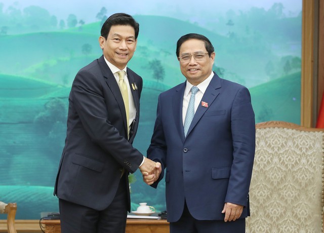 Thủ tướng Phạm Minh Chính và Phó Thủ tướng, Bộ trưởng Ngoại giao Thái Lan Parnpree Bahiddha-Nukara - Ảnh: VGP Thủ tướng Phạm Minh Chính và Phó Thủ tướng, Bộ trưởng Ngoại giao Thái Lan Parnpree Bahiddha-Nukara - Ảnh: VGP