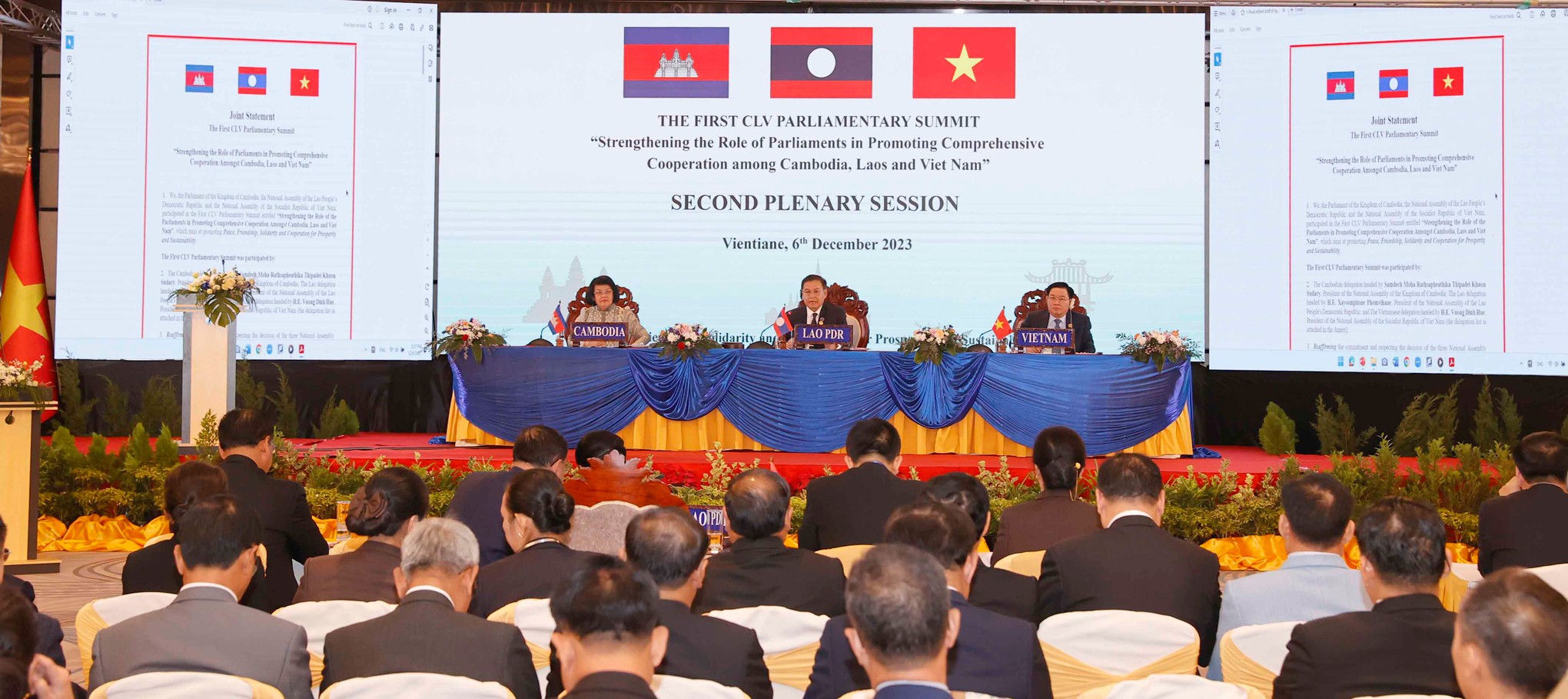 Hội nghị cấp cao Quốc hội ba nước Campuchia - Lào - Việt Nam (CLV) lần thứ nhất. (Ảnh: Doãn Tấn) Hội nghị cấp cao Quốc hội ba nước Campuchia - Lào - Việt Nam (CLV) lần thứ nhất. (Ảnh: Doãn Tấn)