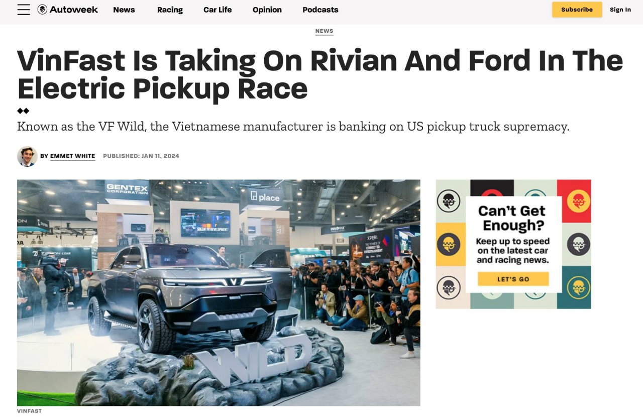VF Wild “chiếm sóng” truyền thông quốc tế trong những ngày diễn ra triển lãm CES 2024. VF Wild “chiếm sóng” truyền thông quốc tế trong những ngày diễn ra triển lãm CES 2024.