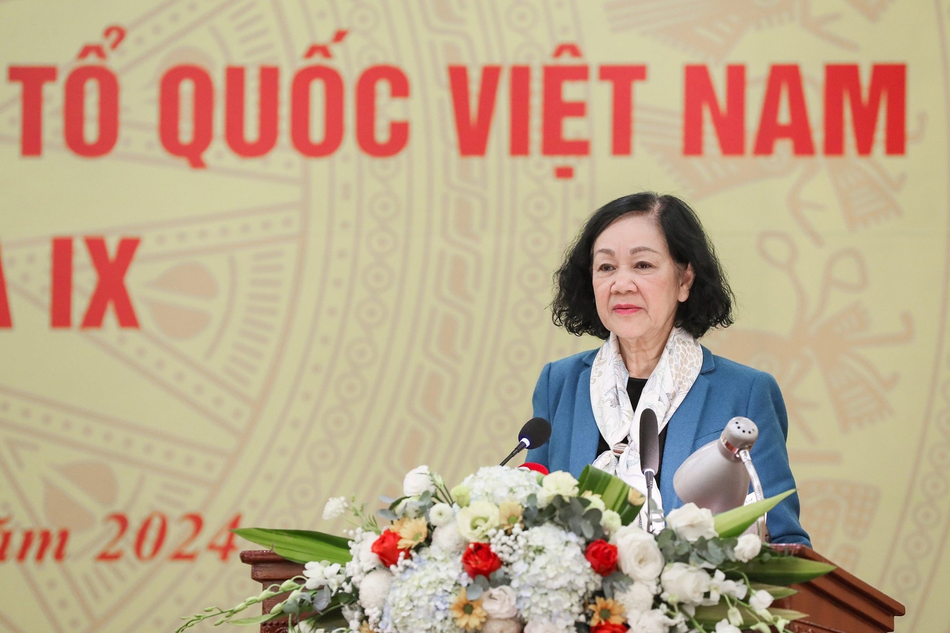 Ủy viên Bộ Chính trị, Thường trực Ban Bí thư, Trưởng ban Tổ chức Trung ương Trương Thị Mai phát biểu tại Hội nghị. (Ảnh: Đại đoàn kết) Ủy viên Bộ Chính trị, Thường trực Ban Bí thư, Trưởng ban Tổ chức Trung ương Trương Thị Mai phát biểu tại Hội nghị. (Ảnh: Đại đoàn kết)