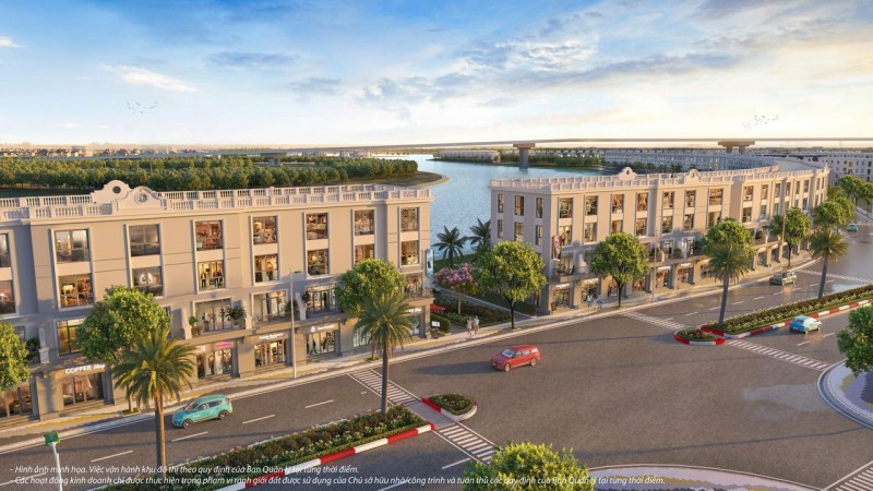 Phối cảnh dãy shophouses của phân khu Quý Tộc nằm trên trục đường huyết mạch Phối cảnh dãy shophouses của phân khu Quý Tộc nằm trên trục đường huyết mạch