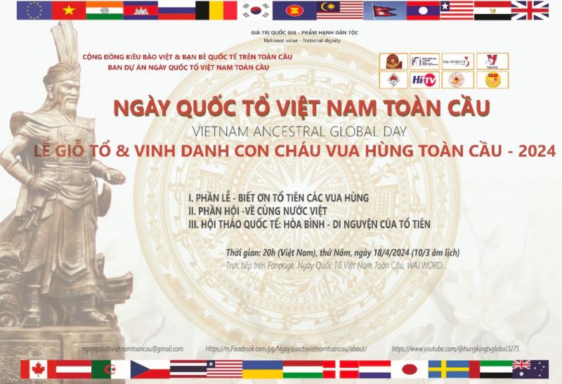 Ngày Quốc tổ việt Nam toàn cầu – Lễ Giỗ Tổ và vinh danh con cháu Vua Hùng toàn cầu 2024: Hoà bình – Di nguyện của tổ tiên Ngày Quốc tổ việt Nam toàn cầu – Lễ Giỗ Tổ và vinh danh con cháu Vua Hùng toàn cầu 2024: Hoà bình – Di nguyện của tổ tiên