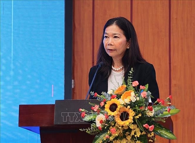 UN Resident Coordinator Pauline Tamesis addresses the meeting in Hanoi on April 19. (Photo: VNA) UN Resident Coordinator Pauline Tamesis addresses the meeting in Hanoi on April 19. (Photo: VNA)