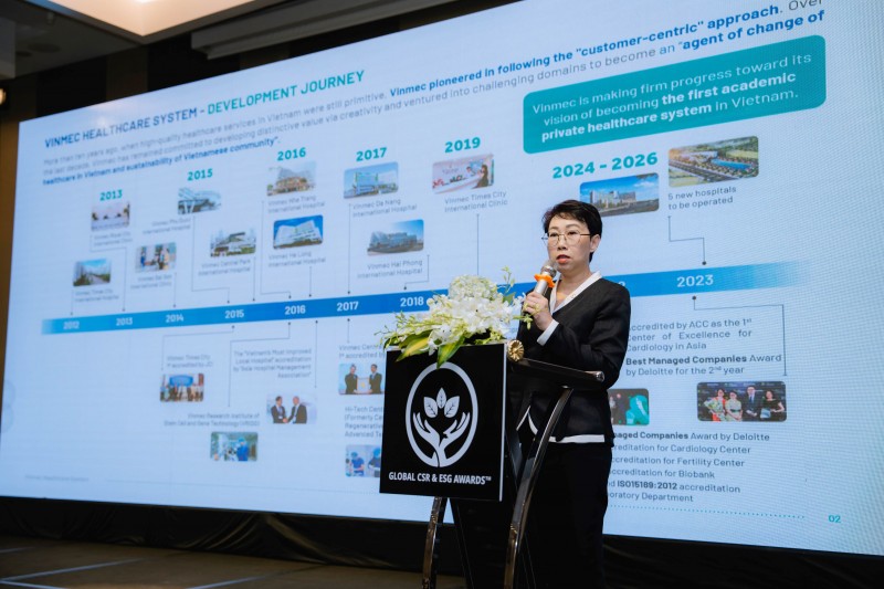 Bà Lê Thúy Anh - Tổng giám đốc Hệ thống Y tế Vinmec chia sẻ về hành trình vì cộng đồng của Vinmec trong khuôn khổ Hội nghị. Bà Lê Thúy Anh - Tổng giám đốc Hệ thống Y tế Vinmec chia sẻ về hành trình vì cộng đồng của Vinmec trong khuôn khổ Hội nghị.